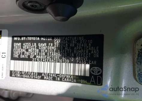 2010 Toyota Matrix S from USA, damaged, VIN 2T1LE4EE8AC016139